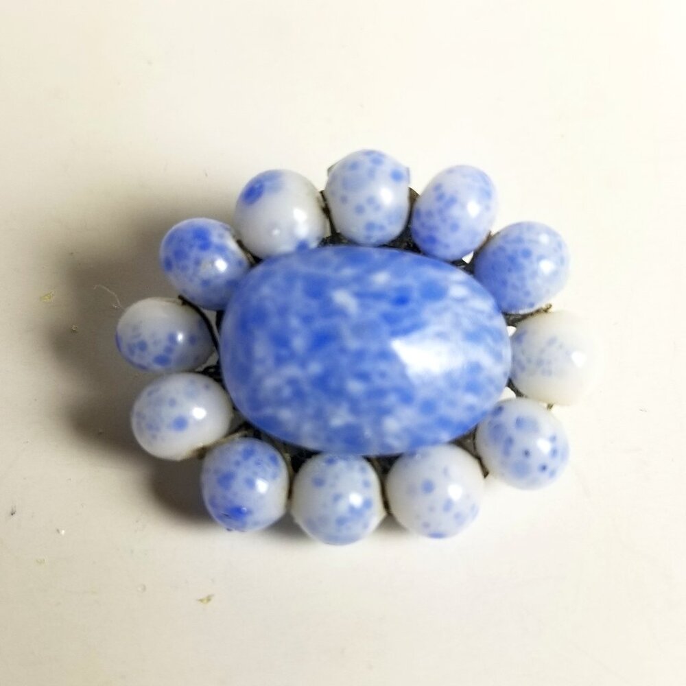 ✅Vintage Robin's egg color/pattern natural gemstone oval pin silver Hand Crafted